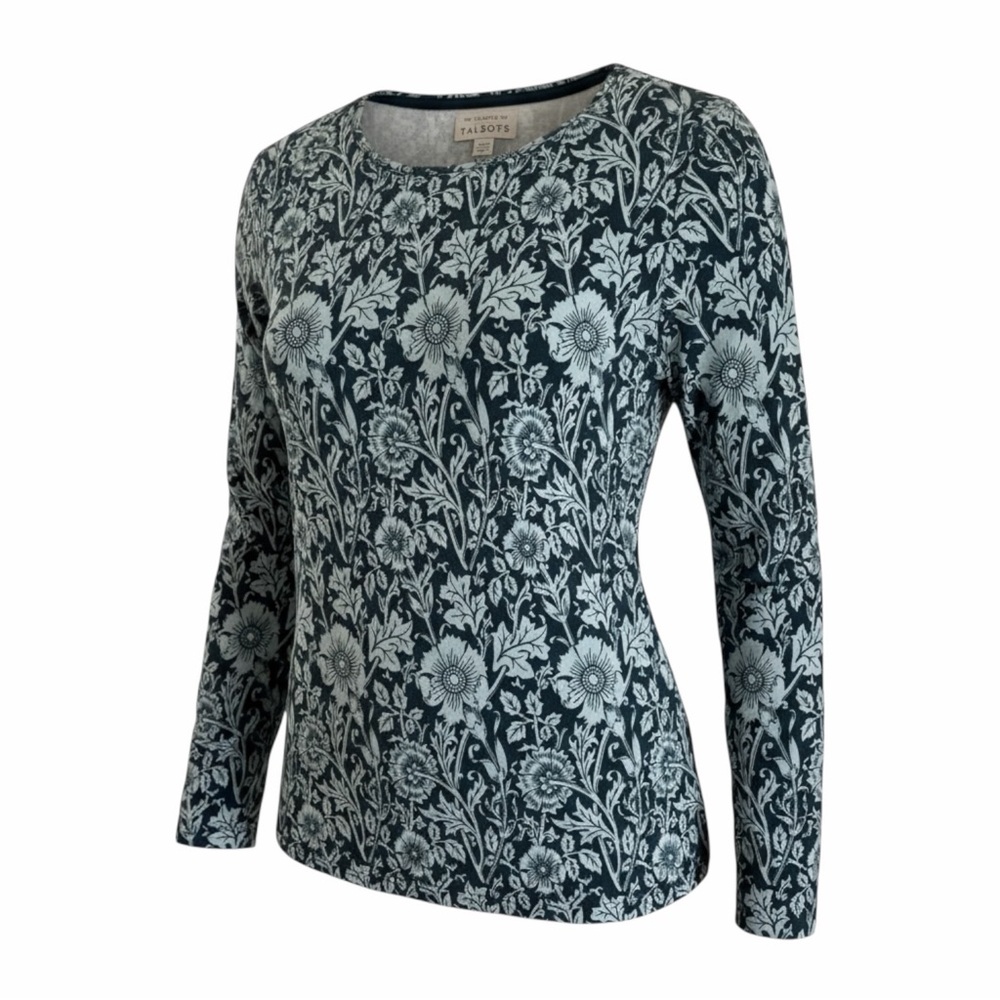 The Talbots Tee LP Large Petite Navy With Pale Blue Floral Design Long Sleeves